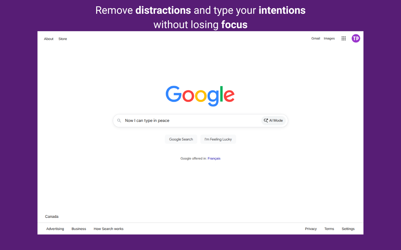 Google search field with autocomplete suggestions removed by Mindful Search Engine.